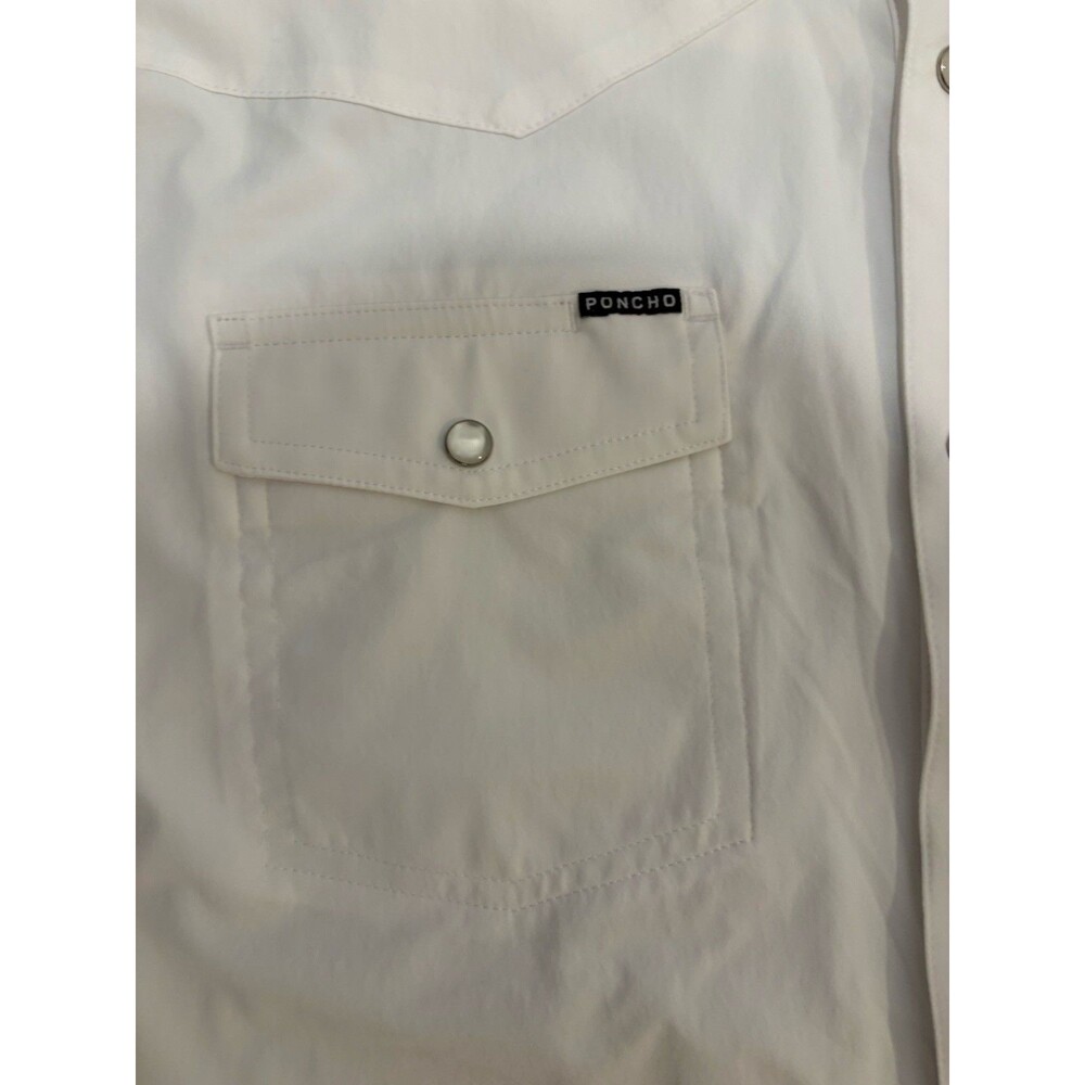 PONCHO White Long Sleeve Pearl Snap Shirt Regular Fit L - Picture 4 of 8